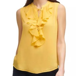 Sleeveless Ruffled Yellow Tommy Hilfiger Sheer Top NWT